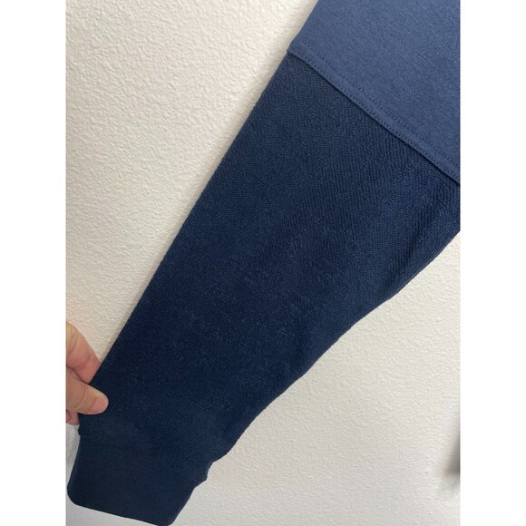 Tahari Sz M Sport Reverse Panel Hoodie Navy Blue Pullover Pocket Dratwstring NWT - Picture 7 of 16